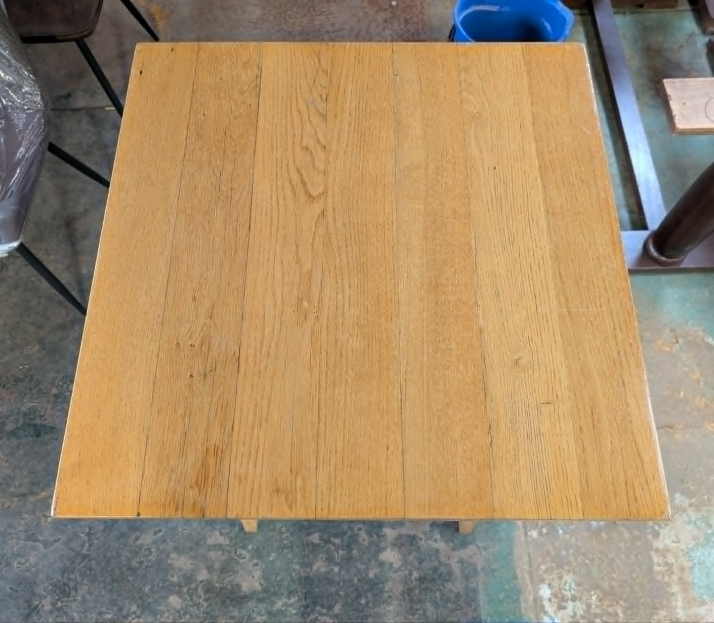 Square Poseur Table / Light Wood Finish / Metal Footbar