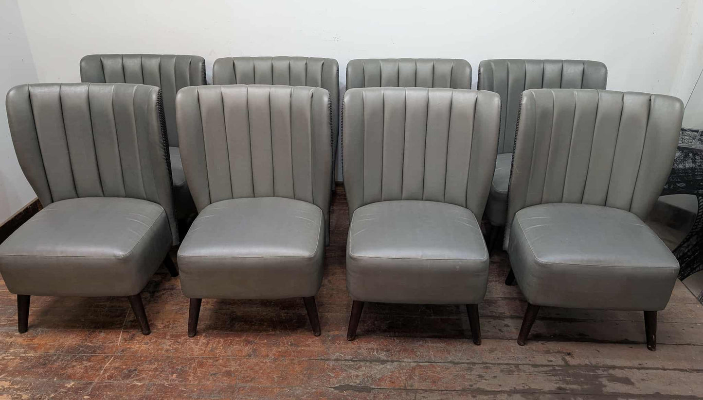 Set of 8 high back grey comfy faux-leather and fabric chairs
