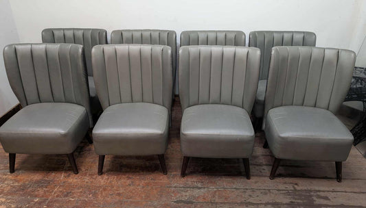 Set of 8 high back grey comfy faux-leather and fabric chairs