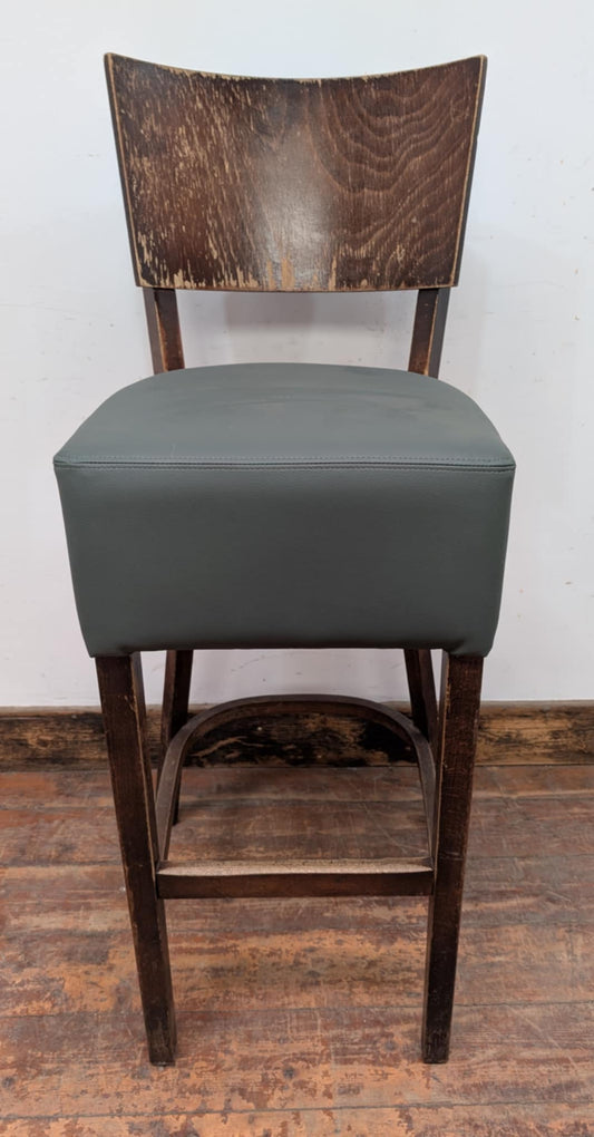Single Bar Stool / Teal Faux Leather Seat / Dark Wood Finish