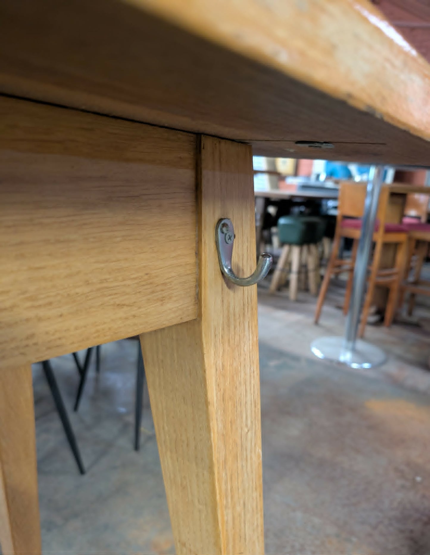 Square Poseur Table / Light Wood Finish / Metal Footbar