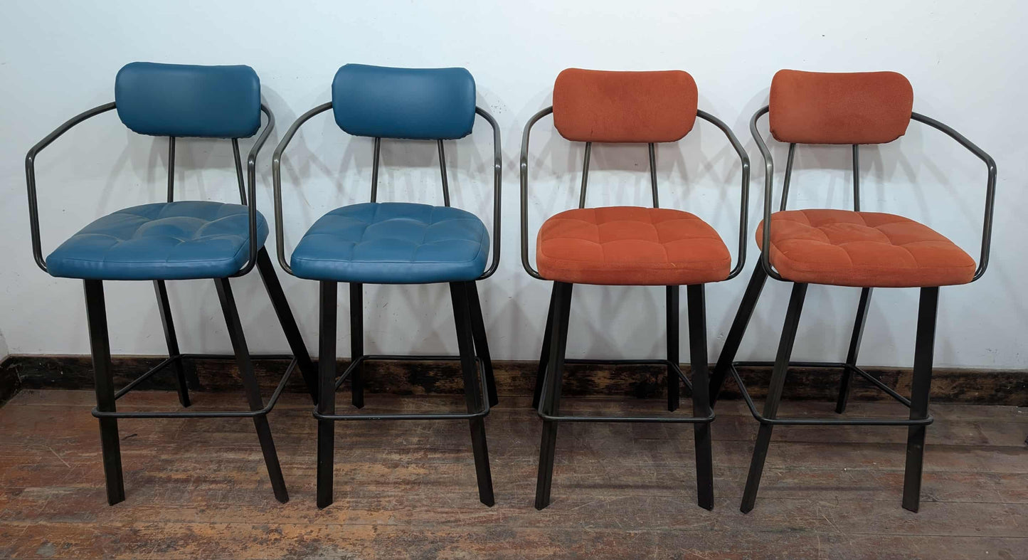 Set of 4 mixed colour bar stools (2 teal, 2 orange) for cafe / pub / restaurant