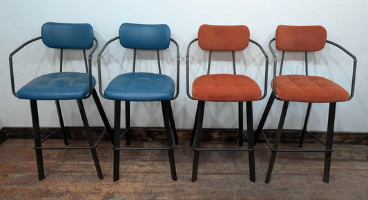 Set of 4 mixed colour bar stools (2 teal, 2 orange) for cafe / pub / restaurant