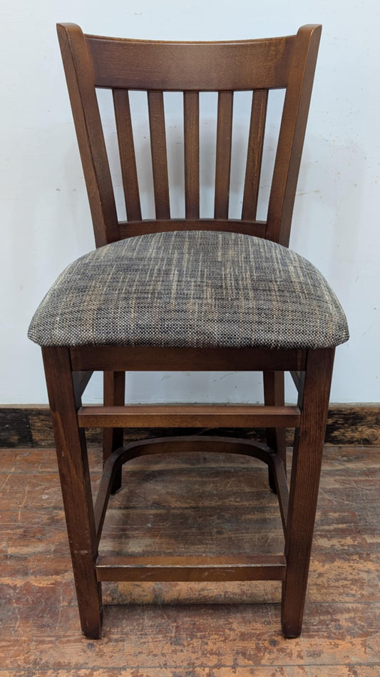 Single Bar Stool / Grey Fabric Seat / Dark Wood Frame