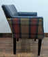 Set of 5 navy faux leather tub chairs / tartan fabric backs / pub seating