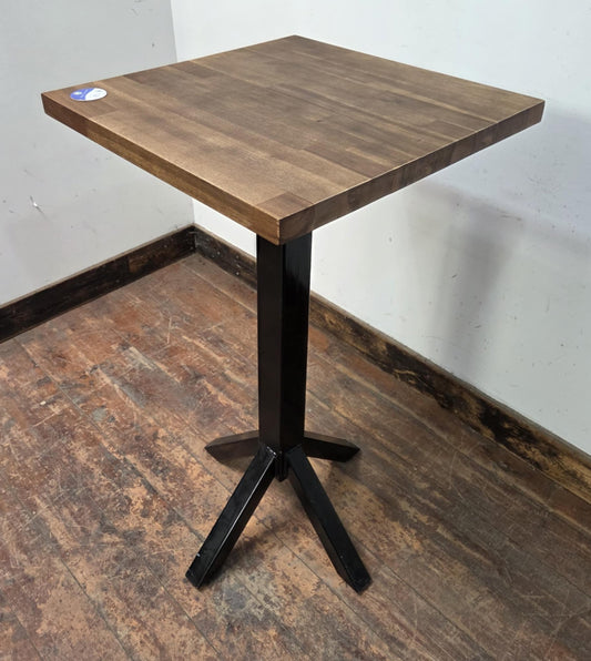 Poseur Table with Black Four-Leg Base and Light Wood Top