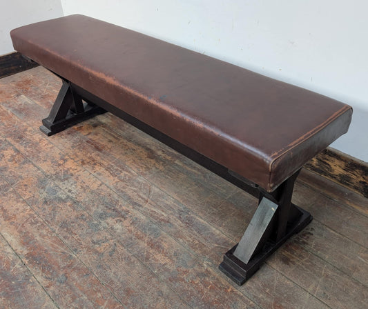 Medium Faux Leather Upholstered Wooden Bench / Brown