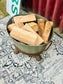 Small GWR Style Metal Log Basket Firewood Holder Rustic Green & Brown Finish