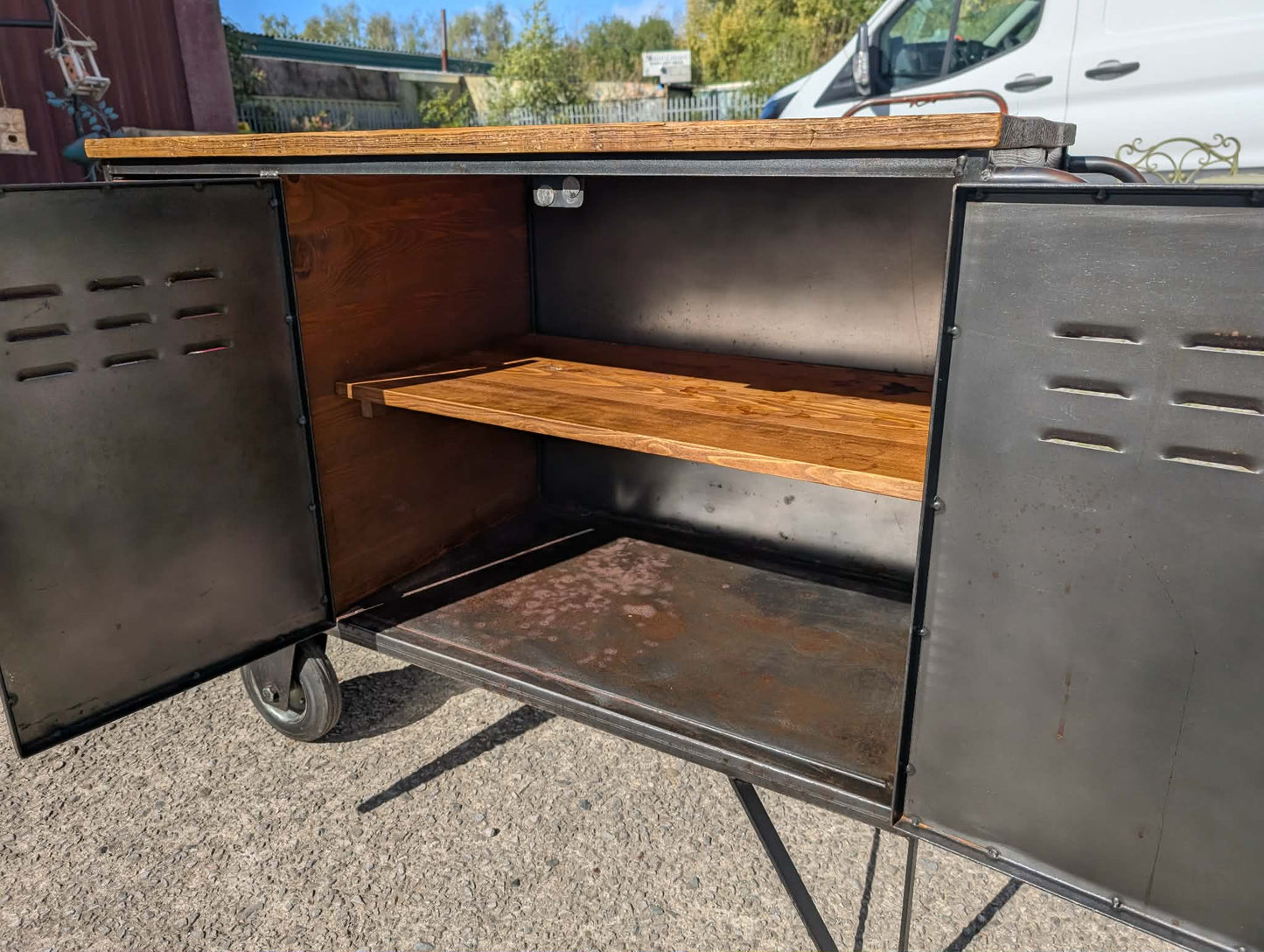 Red / Black Industrial Metal Storage Unit / Two Wheels