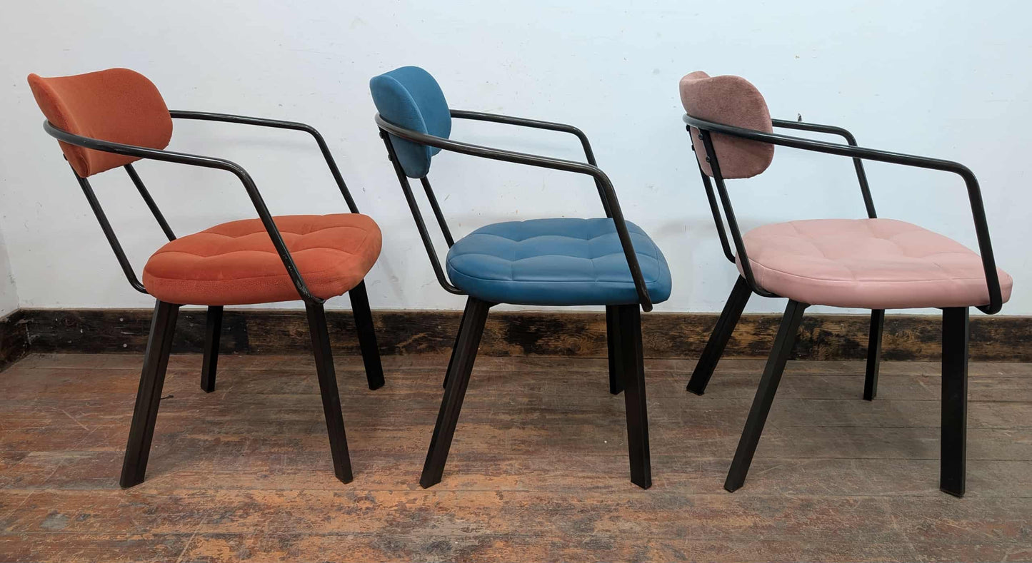 Set of 10 mixed colour faux-leather & fabric chairs for cafe / pub / restaurant