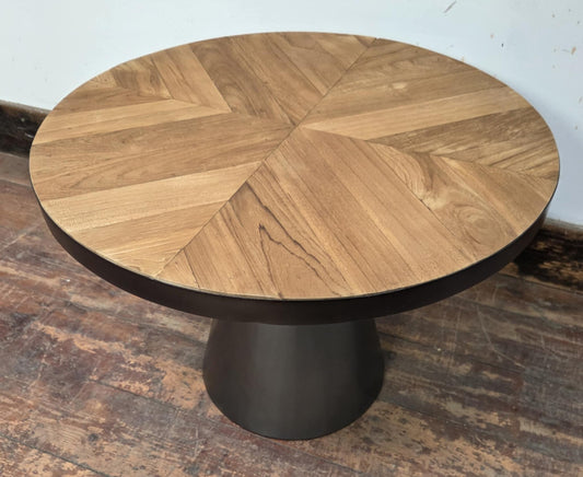 Small Circular Coffee Table with Wooden Top and Steel Frame
