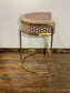 Round Black Pedestal Table & 4 Pink Velvet Gold Frame Bar Stools Set