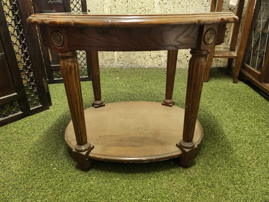 Wooden, Glass-Topped Coffee Table with Brass Details