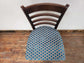 Two High-back Bar Stools with Blue Spotted Upholstery