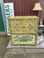 Hand Painted Floral Wooden Cabinet with Double Doors and Display Shelf
