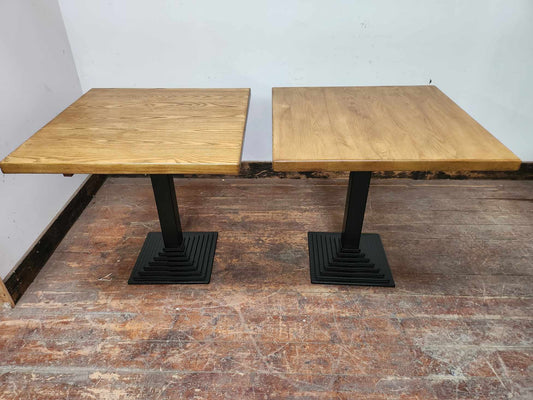 Two Square Tables with Cast Iron Bases