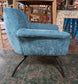 Small Teal Shell Back Chenille Armchair / Steel Legs