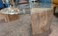 Round Glass Coffee Table with Solid Wood Supports