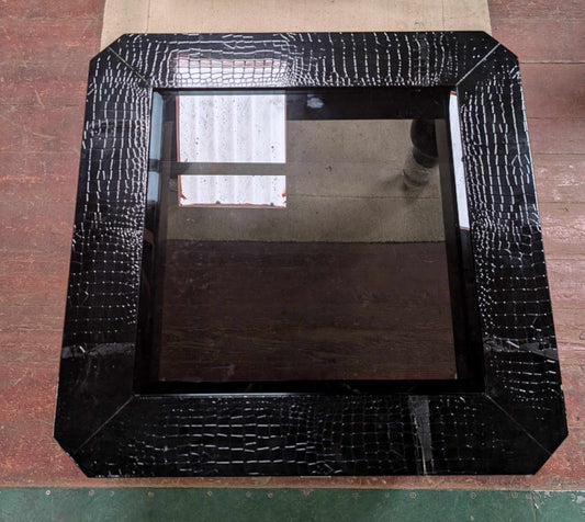 Black Snakeskin Texture Coffee Table with Glass Top