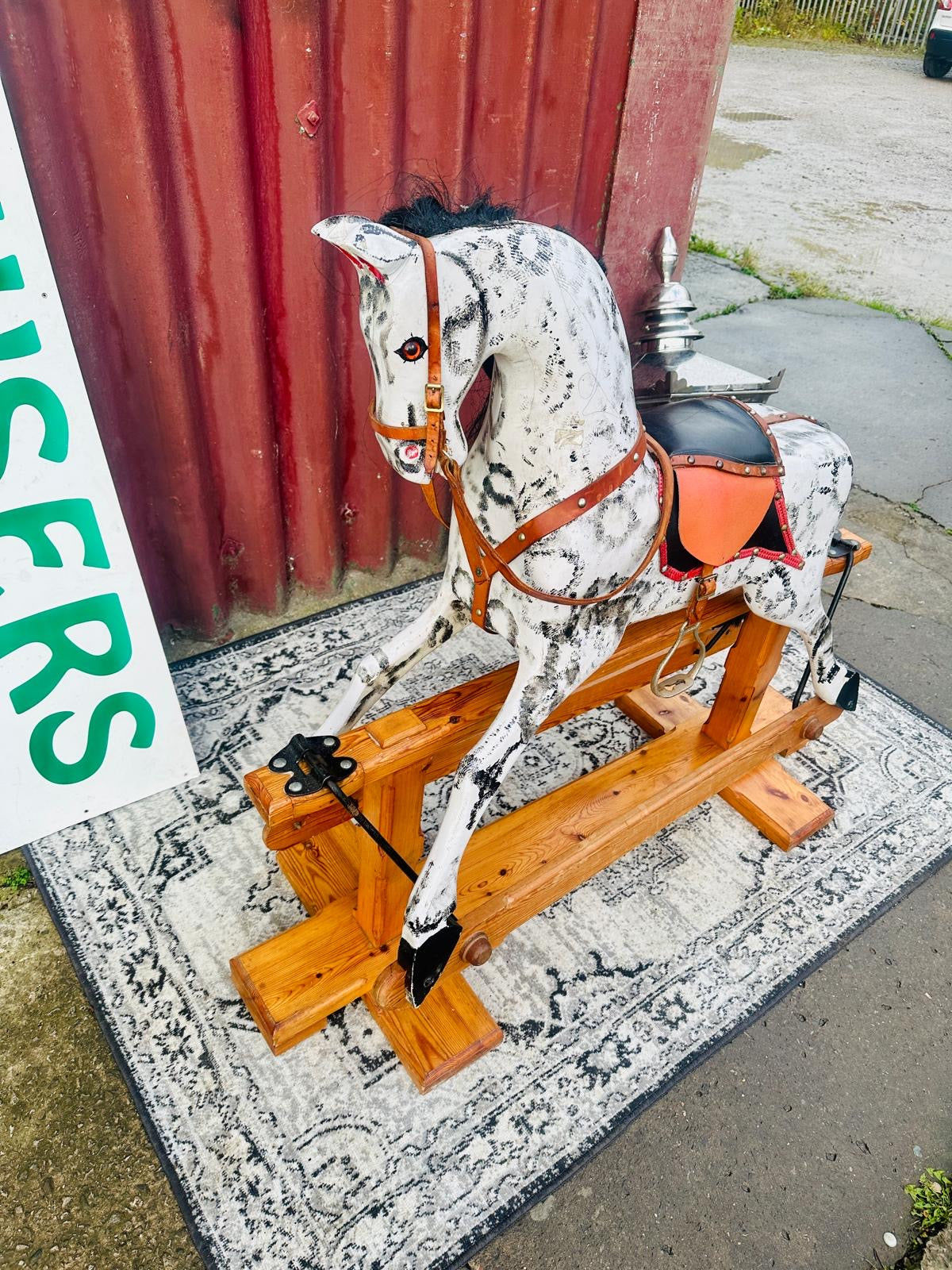Wooden Rocking Horse with Saddle Bridle Black Mane & Tail on Timber Rocker