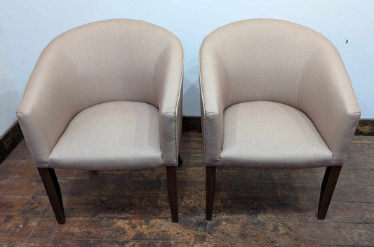 Pair of Beige Polyester Tub Chairs - Reupholstered