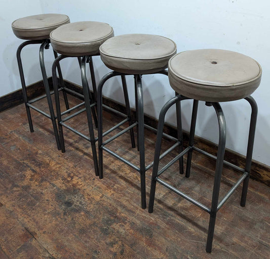 Set of Four Grey Faux-Leather Topped Swivel Stools (CLEARANCE)