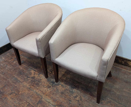 Pair of Beige Polyester Tub Chairs - Reupholstered