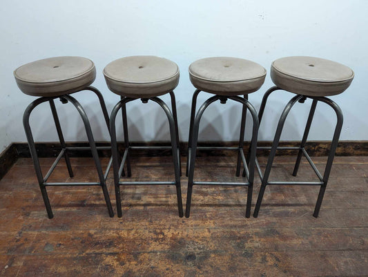 Set of Four Grey Faux-Leather Topped Swivel Stools (CLEARANCE)