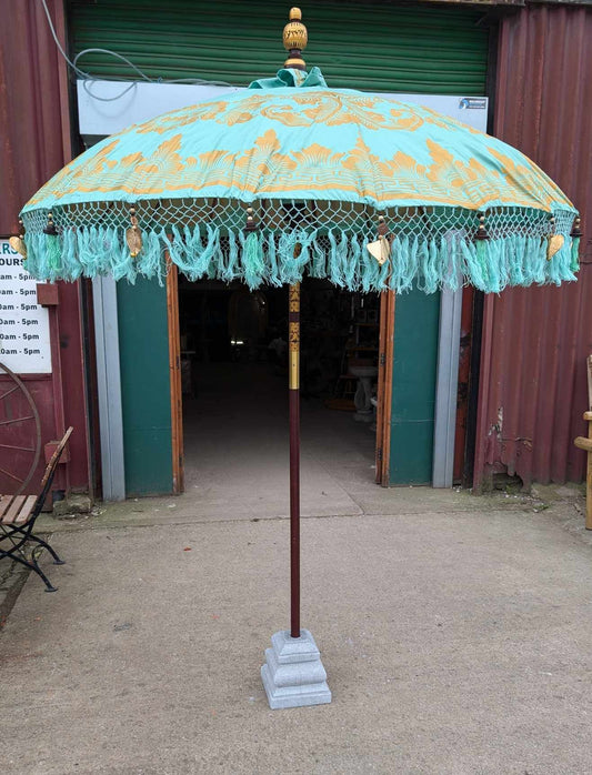 Handmade Bali Sun Parasol - Mint Green and Gold (Base not included)