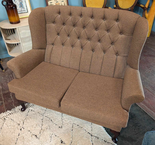 Dusky Brown High Back Heavy Weave Cotton Couch with Brass Studs