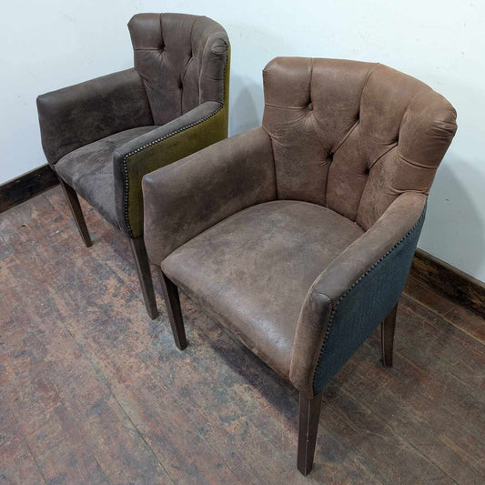 Pair of Suede-Like Tub Chairs with Coloured Fabric Backs (Two Mixed Colours)