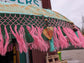 Handmade Bali Sun Parasol - Mint Green with Candy Pink Fringe (Base not included)