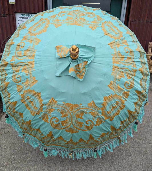 Handmade Bali Sun Parasol - Mint Green and Gold (Base not included)