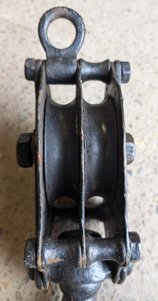Vintage Cast Iron 17" Pulley Block and Hook / Double Sheave / Industrial