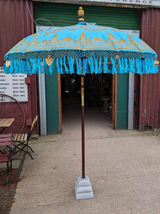Handmade Bali Sun Parasol - Sky Blue and Gold (Base not included)