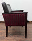 Set of Six Square Black and Red Faux Leather Tub Chairs with Wood Frames