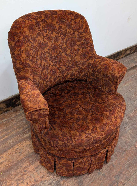 Small Orange Floral Armchair with Frilled Skirt