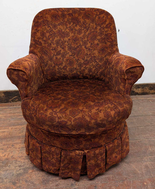 Small Orange Floral Armchair with Frilled Skirt