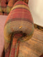 Pair of Red Tartan Fabric Armchairs, Wingback Style with Brass Studs