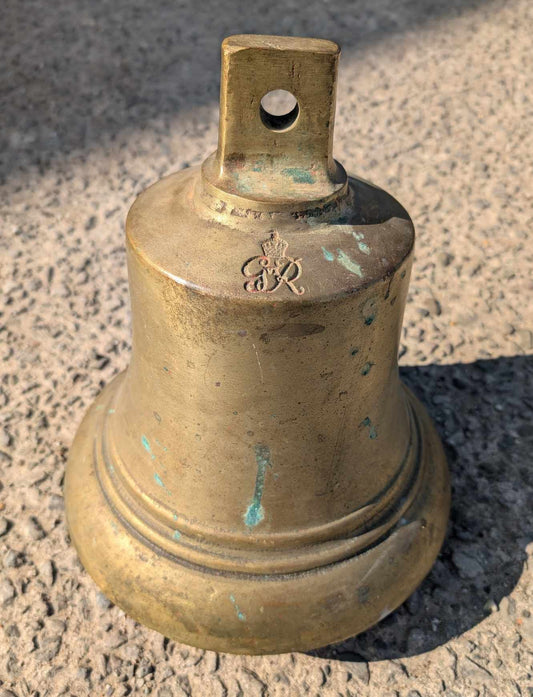 Large Brass Royal Navy Ship's Bell from WW2, with Royal Cypher