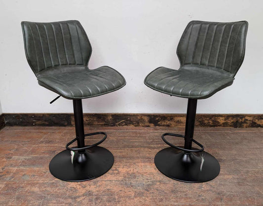2 Alpha hydraulic bar stools in Forest Green
