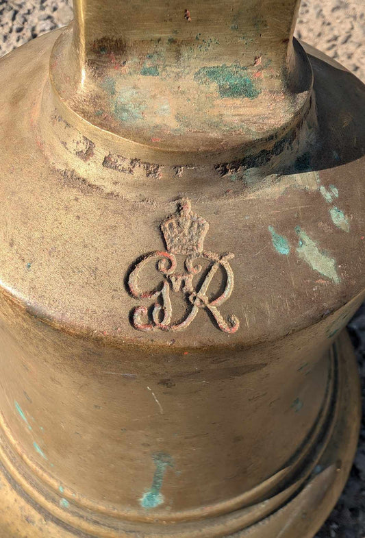 Large Brass Royal Navy Ship's Bell from WW2, with Royal Cypher