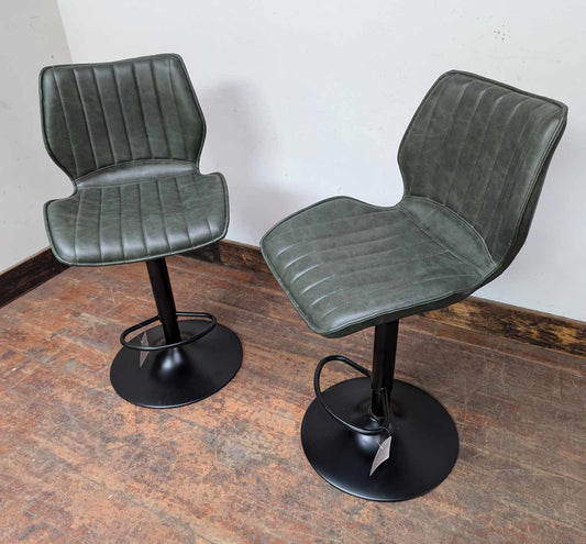 2 Alpha hydraulic bar stools in Forest Green