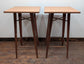 Pair of Tall Skinny Poseur Tables with Square Wood Tops and Copper Metal Bases