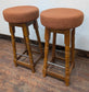 Pair of Orange Fleece Topped Bar Stools with Wooden Frames