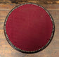 Pair of Short Wooden Stools with Red Fabric Upholstery - Slightly Mismatched
