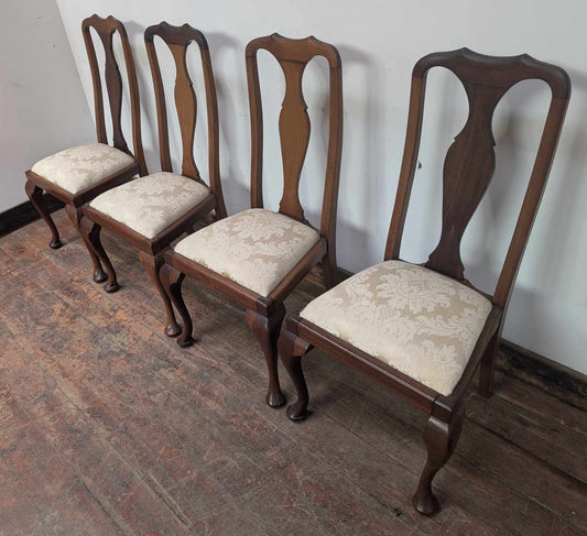 Set of Four Cream Upholstered High Back Dining Chairs