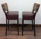 Set of Four Vegan Leather Bar Stools with Patterned Fabric Backs