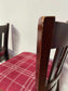 Pair of Dark Wood Bar Stools with Red and White Check Upholstered Seats