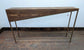 Skinny Console Table with Slanted Design, Metal Frame and Wood Top